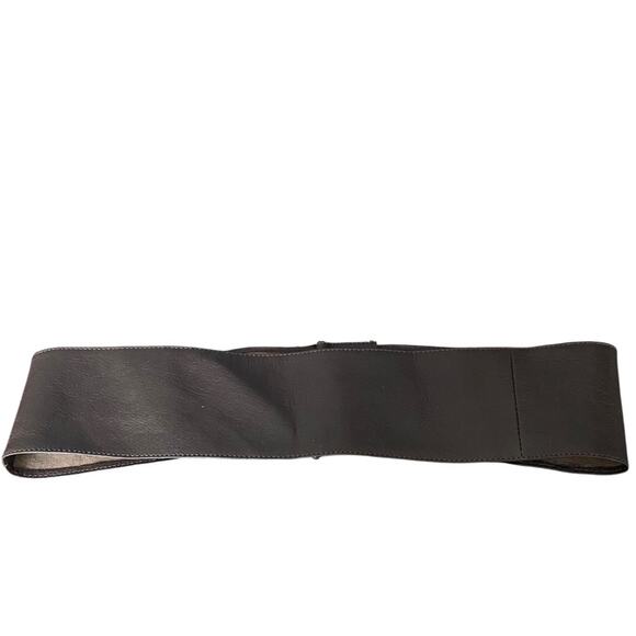 Chocolate Brown Leather Wide Waist Belt Gold Tone Circle Buckle Rhinestone - Picture 5 of 7